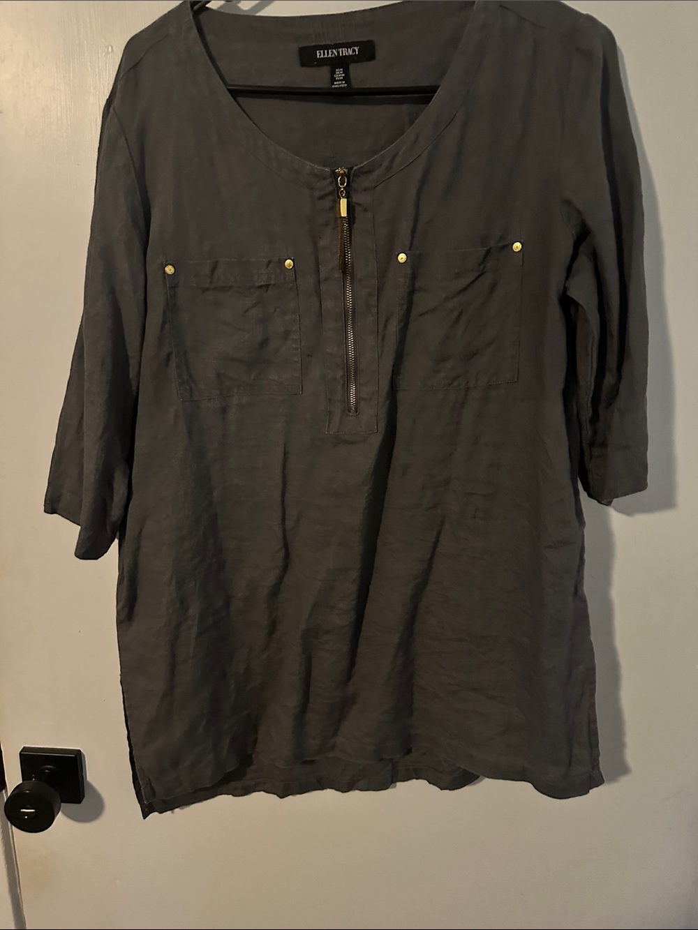 Ellen Tracy Charcoal Gray Zip-Pocket Tunic